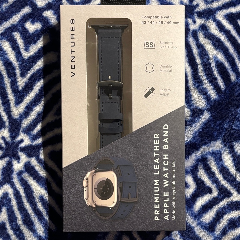 Blue Leather Apple Watch Band fits 42/44/45/49mm